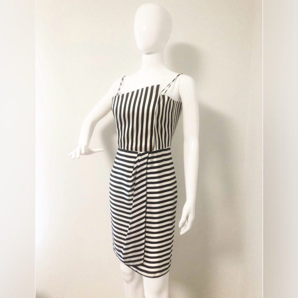 NWT Armani Collezioni Silk Black & White Stripe Cocktail Dress, size 12